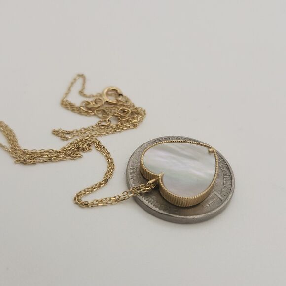 14k Yellow Gold Mother Of Pearl Heart Pendant Necklace 18" - Picture 9 of 9